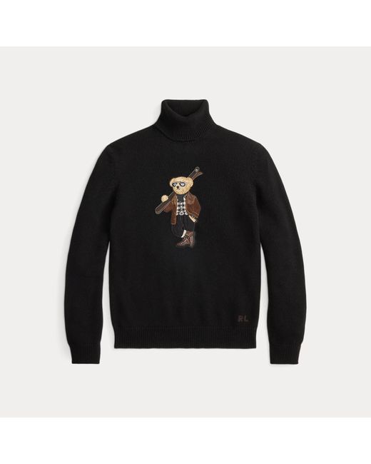 Ralph Lauren Black Polo Bear Cashmere Roll Neck Jumper for men