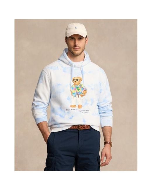 Taglie Plus - Felpa con cappuccio tie-dye Polo Bear di Ralph Lauren in Blue da Uomo