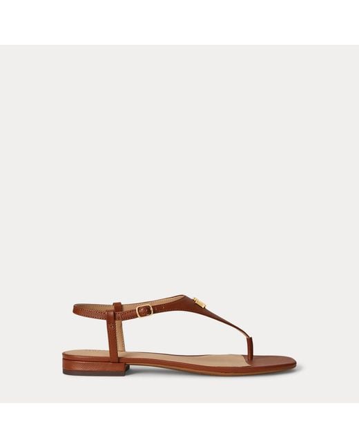 Ralph Lauren Brown Everley Ii Crosshatch Leather Sandal