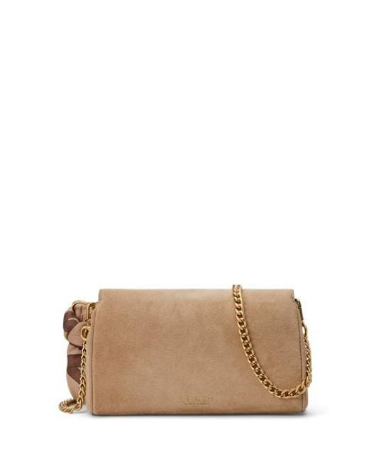 Ralph Lauren Brown Scarf-Trim Turn-Lock Wristlet Crossbody