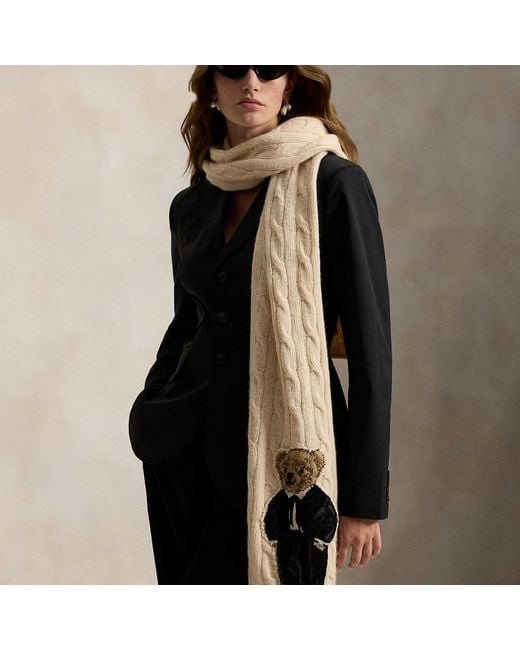 Polo Ralph Lauren Black Polo Bear Wool-Blend Scarf