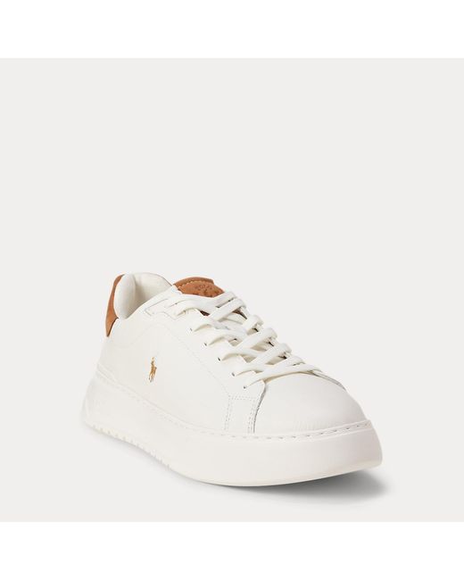 Polo Ralph Lauren White Rlite Court Tumbled Leather Trainer for men