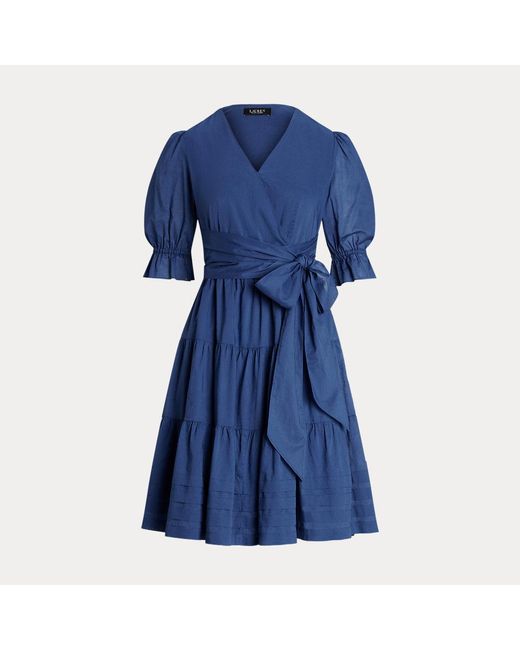 Lauren by Ralph Lauren Blue Baumwollvoile-Kleid mit Schnürung vorne