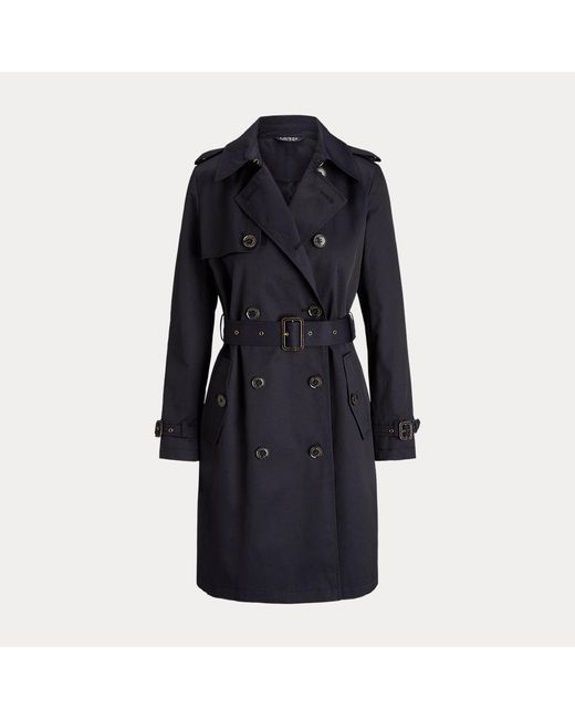 Ralph Lauren Blue Zweireihiger Trenchcoat Mit Baumwolle