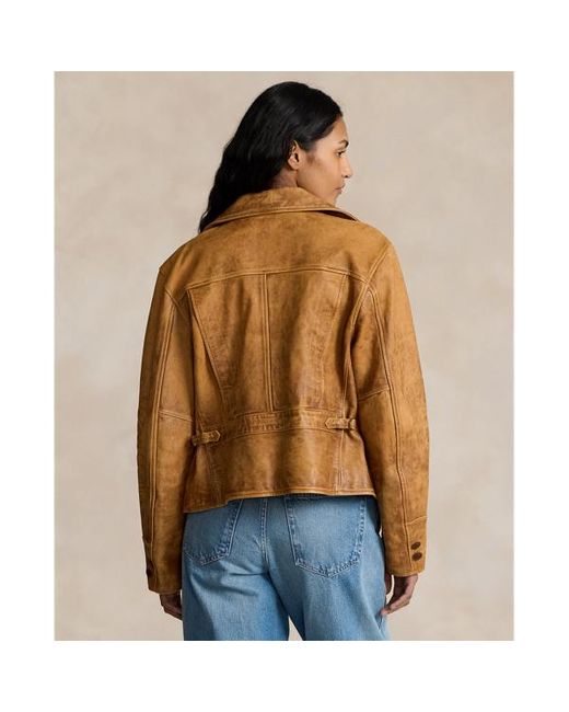Polo Ralph Lauren Brown Burnished Leather Moto Jacket