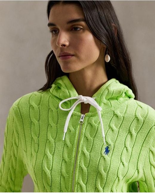 Polo Ralph Lauren Green Cable-Knit Cotton Full-Zip Hoodie