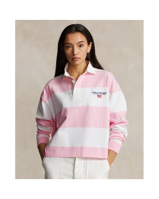 Polo Ralph Lauren Gestreept Cropped Rugbyshirt in het Pink
