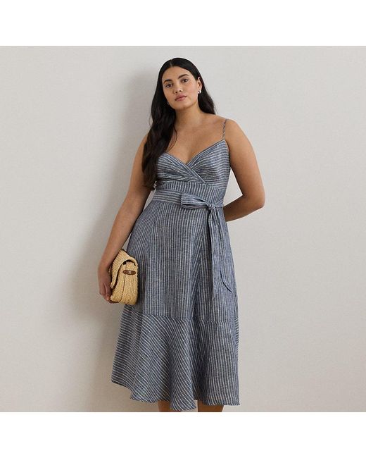 Ralph Lauren★Striped Belted Linen Sleeveless Dress Lauren Ralph Lauren Women's Striped Belted Linen Sleeveless