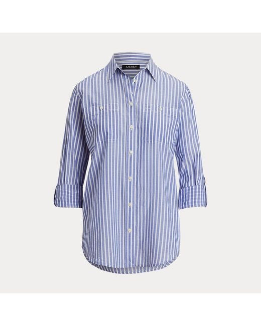Ralph Lauren Blue Relaxed Fit Voile Roll-Tab-Sleeve Shirt