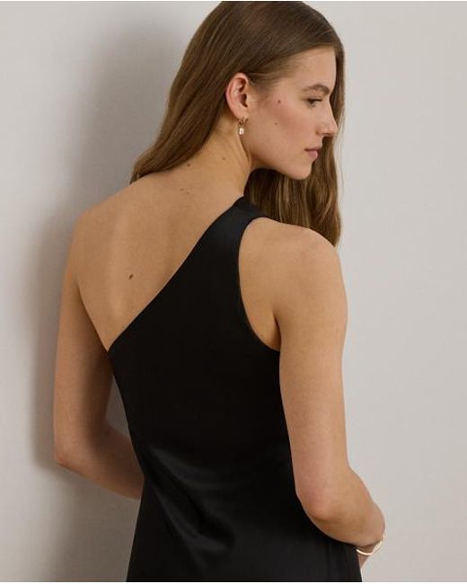 Ralph Lauren Black Satin Charmeuse One-Shoulder Gown