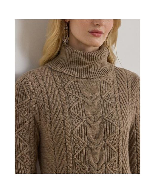 Ralph Lauren Brown Cable-Knit Rollneck Jumper Dress