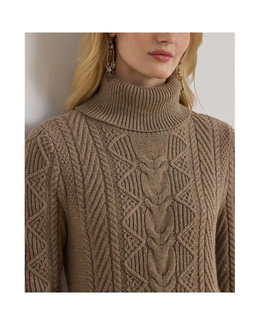 Abito dolcevita in maglia a trecce di Ralph Lauren in Brown