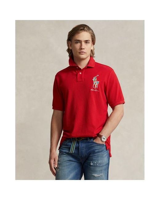 Polo Ralph Lauren Red Classic Fit Big Pony Mesh Polo Shirt for men
