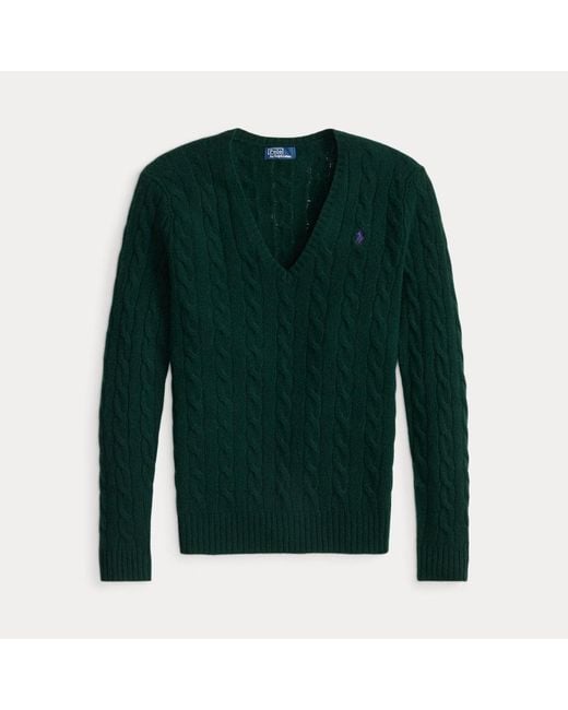 Polo Ralph Lauren Wollen-Kasjmier Kabeltrui Met V-Hals in het Green