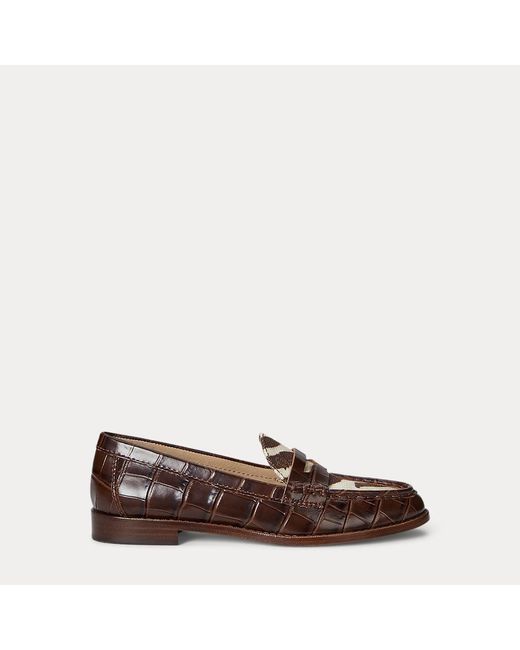 Mocassini Wynnie in pelle goffrata di Ralph Lauren in Brown