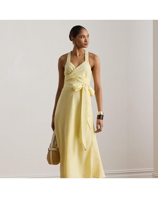 Ralph Lauren Metallic Striped Tie-Front Linen Midi Dress