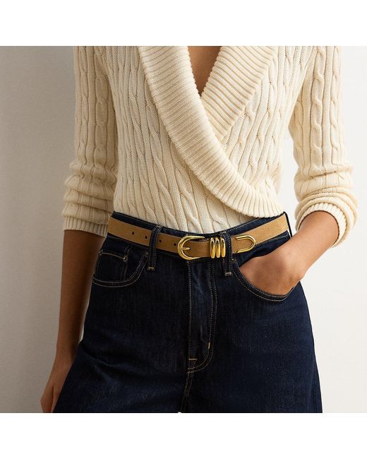 Ralph Lauren Natural Metal-Keeper Suede Skinny Belt