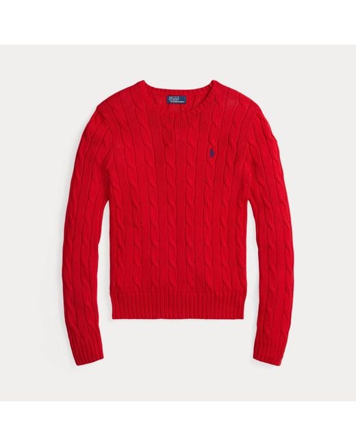 Polo Ralph Lauren Red Cable-Knit Cotton Crewneck Sweater