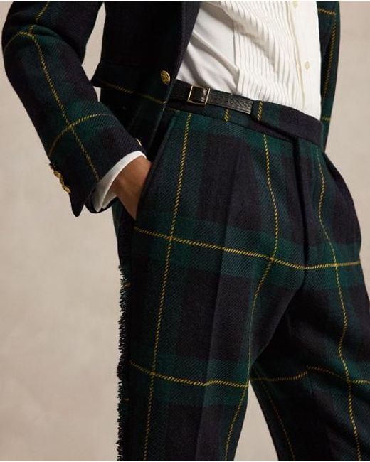 Polo Ralph Lauren Black Leather-Trim Plaid Tweed Suit Trouser for men