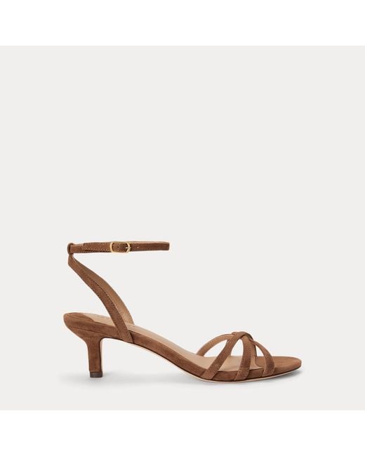 Ralph Lauren Brown Kendyl Kitten-Heel Suede Sandal