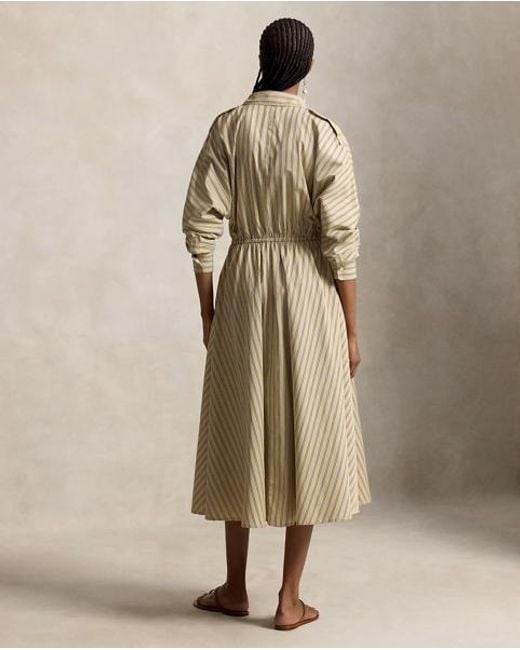 Ralph Lauren Natural Striped Cotton Canvas Utility Shirtdress