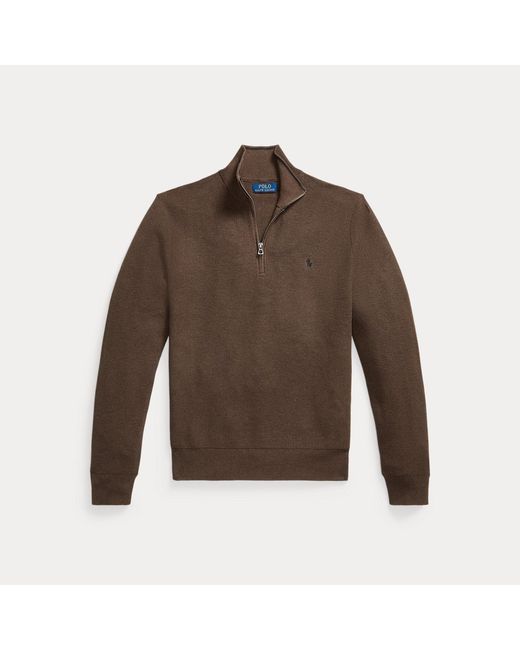 Polo Ralph Lauren Brown Mesh-Knit Cotton Quarter-Zip Sweater for men