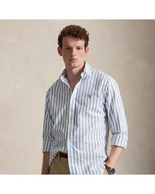 Polo Ralph Lauren Blue Custom Fit Striped Oxford Shirt for men