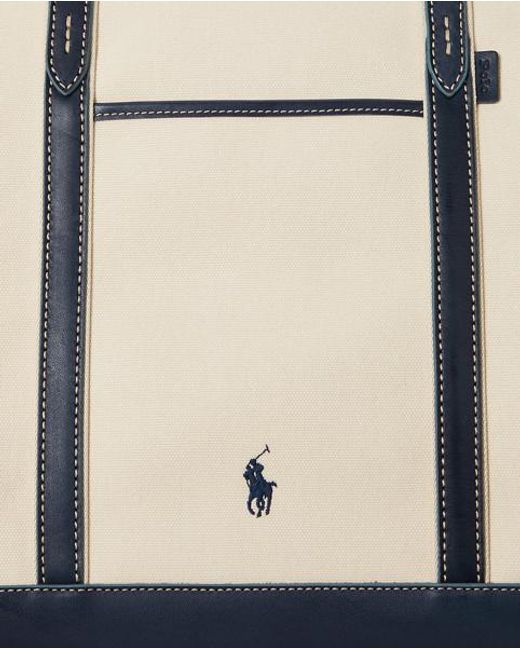 Ralph Lauren Blue Large Canvas Leather-Trim Shopper Tote