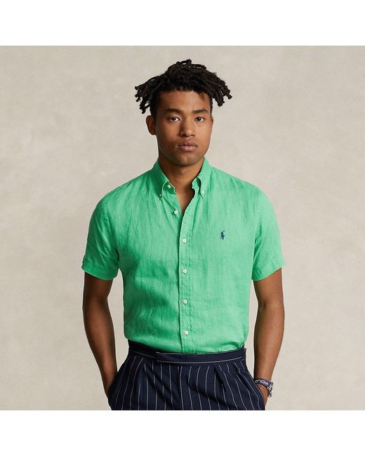 Ralph Lauren Green Classic Fit Linen Shirt for men