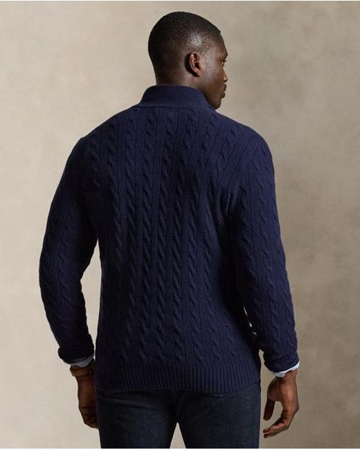 Polo Ralph Lauren Blue Cable-Knit Quarter-Zip Jumper for men