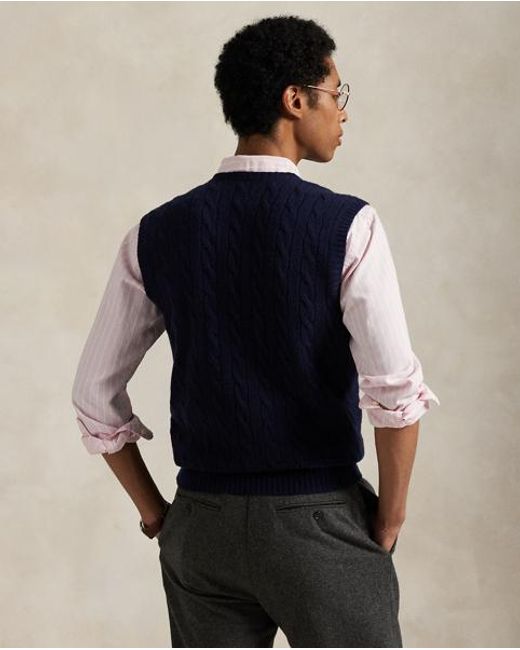 Polo Ralph Lauren Woll-Kaschmir-Pullunder Mit Zopfmuster in Blue für Herren