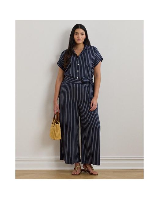Ralph Lauren Blue Ralph Lauren Striped Belted Twill Wide-Leg Jumpsuit