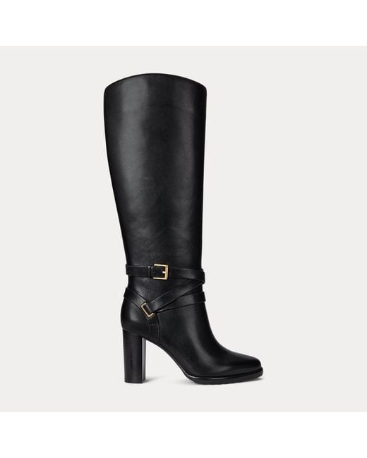 Stivali alti Collins in pelle brunita di Ralph Lauren in Black