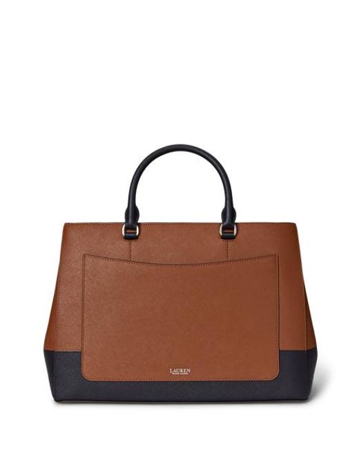 Ralph Lauren Black Große Ledertasche Hanna Mit Streifen