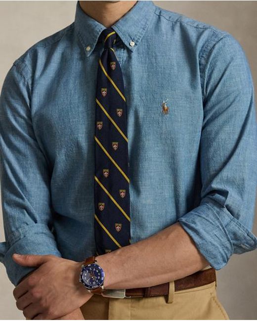 Polo Ralph Lauren Blue Custom Fit Chambray Shirt for men