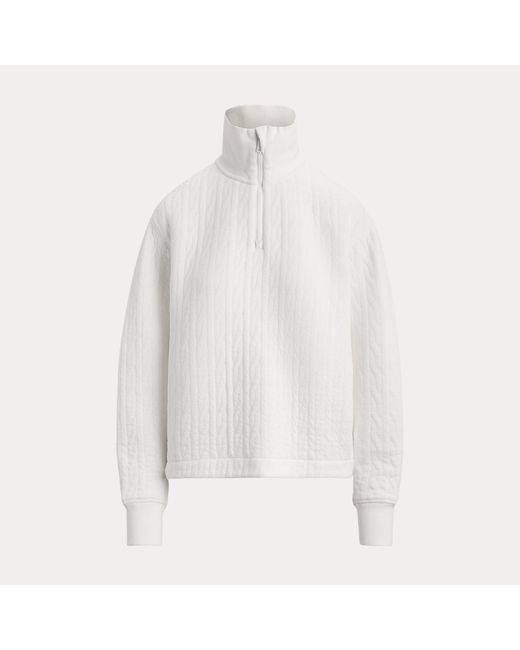 Ralph Lauren White Cable-Quilted Quarter-Zip