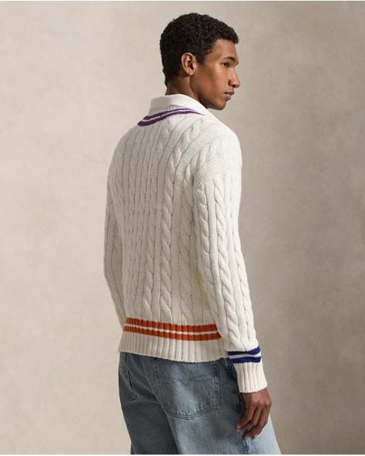 Polo Ralph Lauren Gray Embroidered Cotton-Linen Cricket Jumper for men