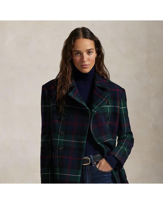 Ralph Lauren Blue Plaid Tweed Double-breasted Jacket