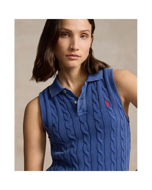 Polo Ralph Lauren Cropped Kabelgebreid Polo-shirt in het Blue