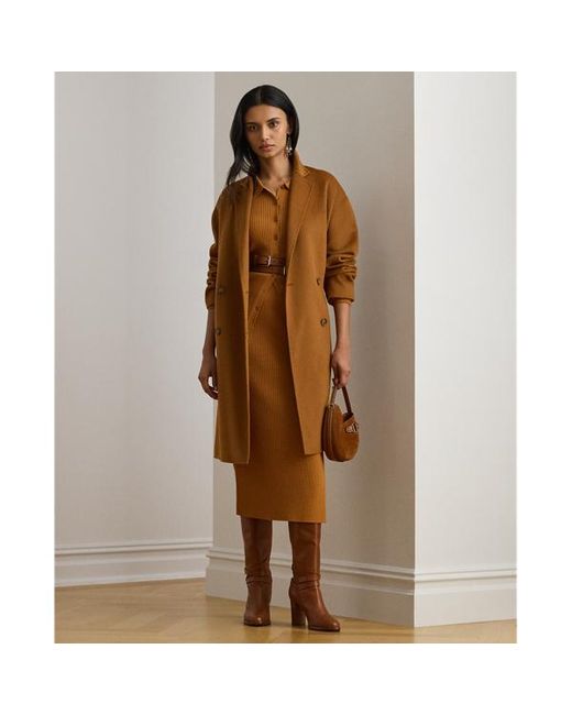 Cappotto a doppio petto in misto lana di Ralph Lauren in Brown