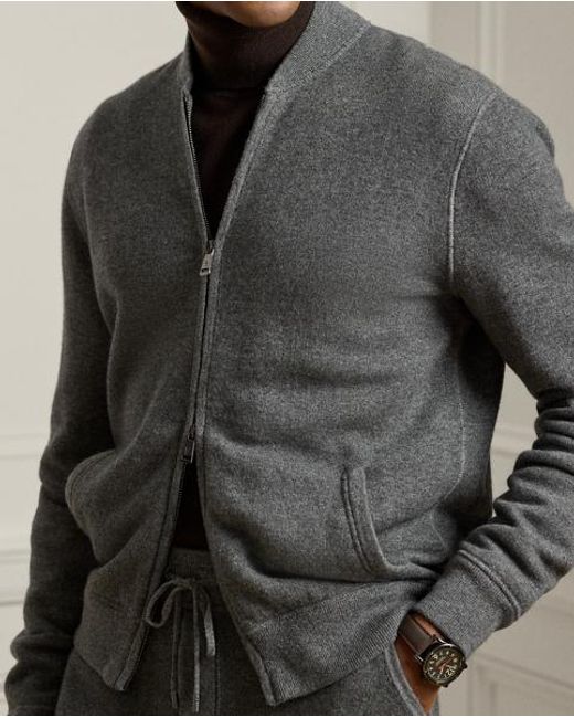 Ralph Lauren Brown Cashmere Full-Zip Jumper for men