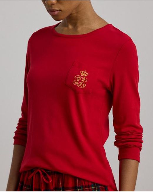 Ralph Lauren Red Karierter Pyjama Aus Fleece Und Strick