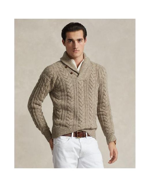 Ralph Lauren Brown Cable-knit Shawl-collar Sweater for men