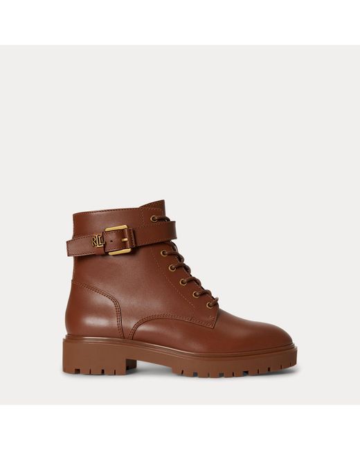 Ralph Lauren Brown Allyson Calfskin Logo-Keeper Bootie