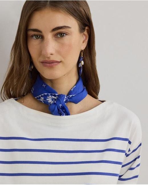 Ralph Lauren Blue Gestreiftes Top Mit U-Boot-Ausschnitt