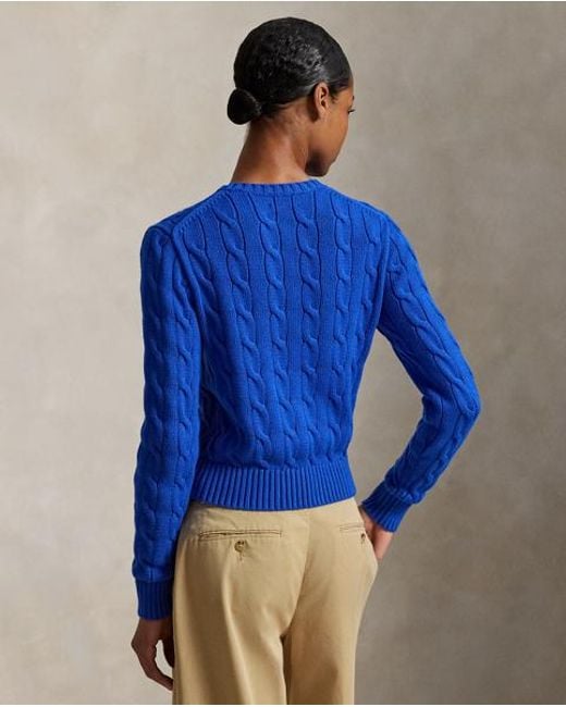 Polo Ralph Lauren Cropped Katoenen Kabeltrui Met Vlag in het Blue