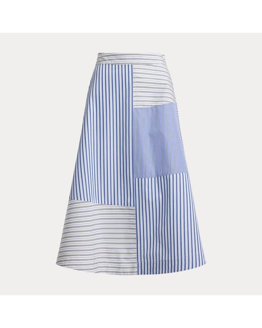 Ralph Lauren Blue Patchwork-Striped Broadcloth Midi Skirt