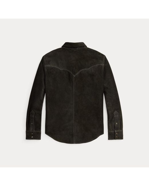 RRL Black Suede Western Shirt Jacket for men