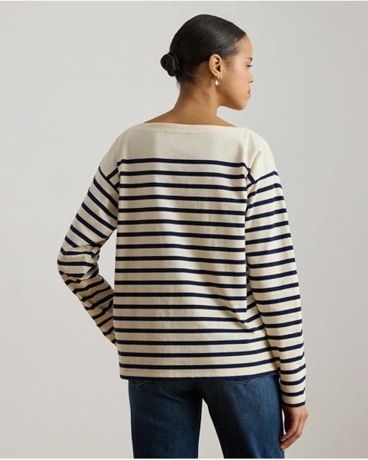 Ralph Lauren White Striped Jersey Boatneck Top