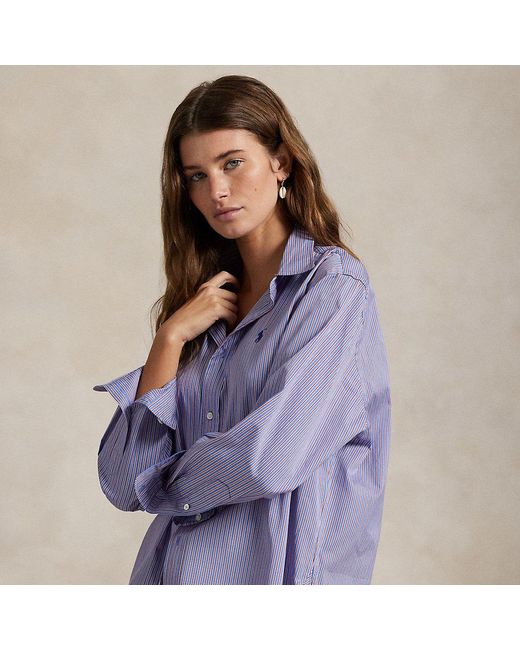 Polo Ralph Lauren Purple Cropped Boxy Fit Striped Cotton Shirt
